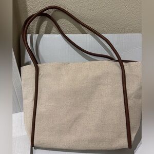 brand new shoulder bag Beautiful Khaki Beige Neutral Color With Dark Brown